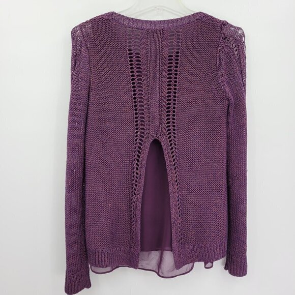 Lucky Brand Sparkle Purple Metallic Mix Chiffon Long Sleeve Sweater - Picture 8 of 16